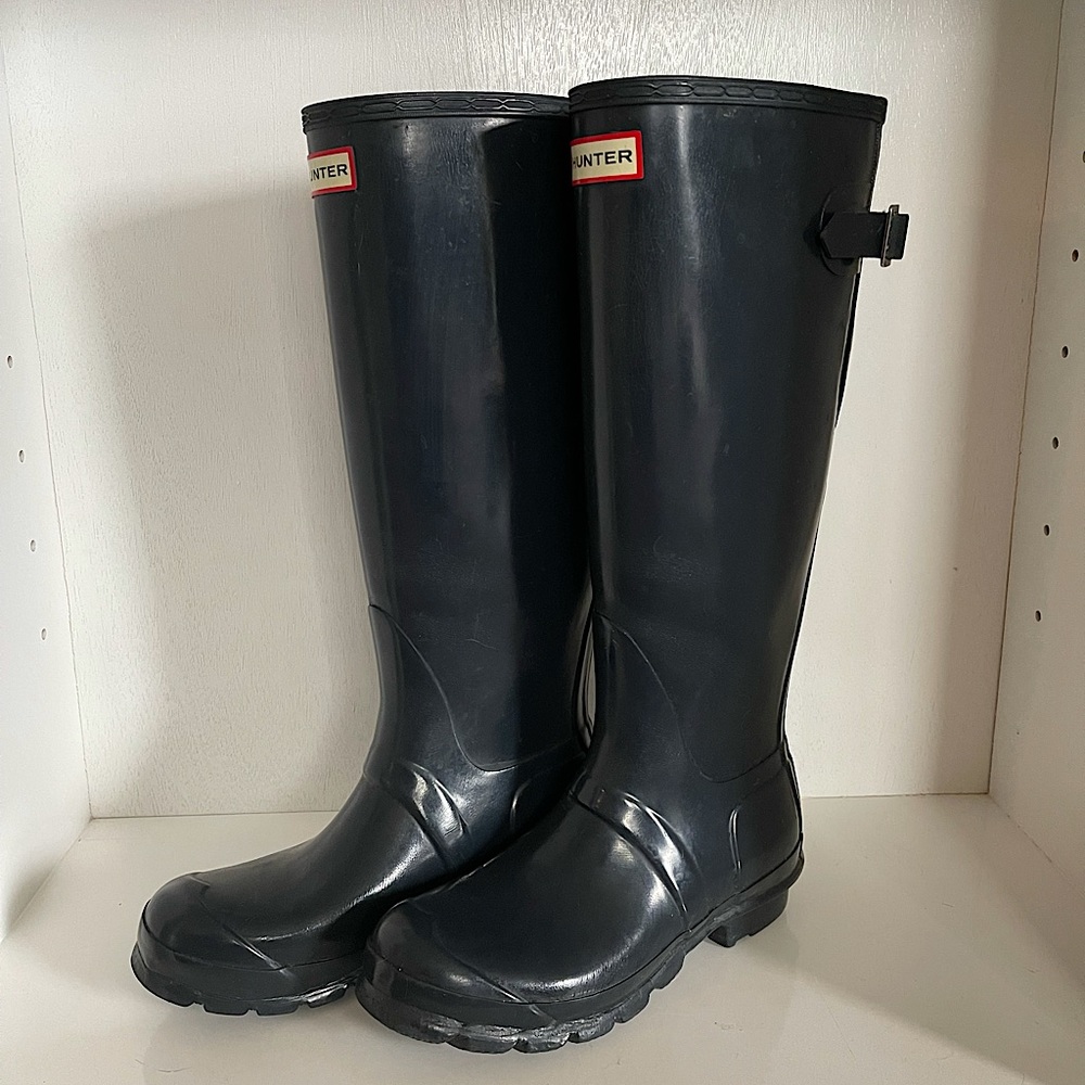 Hunter Women’s Original Tall Back Adjustable Rain Boots Navy Blue